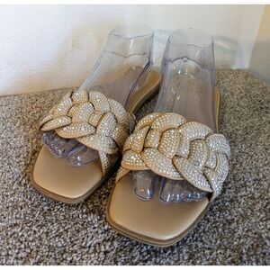 A New‎ Day Rhinestone Braided Slide Sandals Sparkly Flats Size 9 NWT